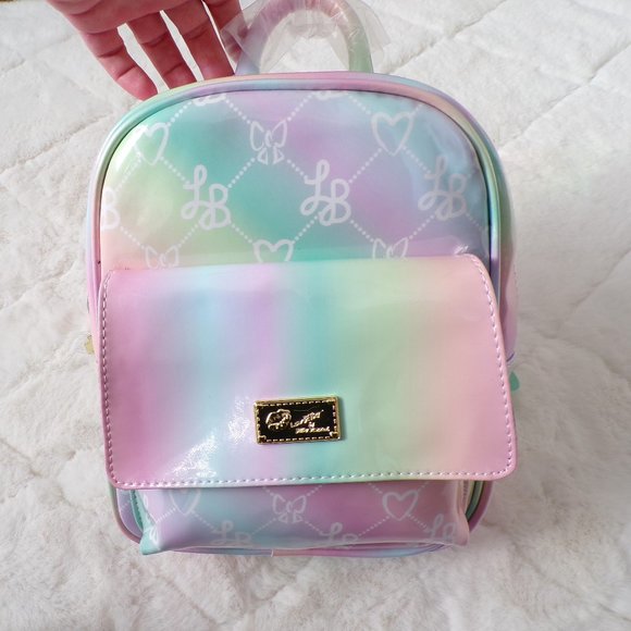 Luv Betsey Patent Logo Backpack with Front Pocket Pastel Multi-Color Rainbow main image 12